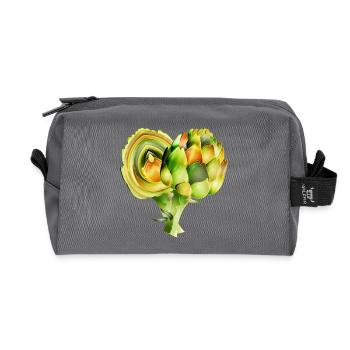 Zarte Artischockenillustration in warmen Grüntönen - Recycelte Kulturtasche - Anthrazit - Vorne