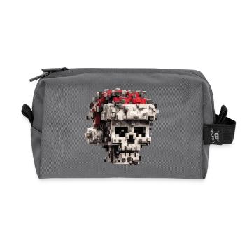 Pixel-Schädel mit Weihnachtsmütze - Recycelte Kulturtasche - Anthrazit - Vorne
