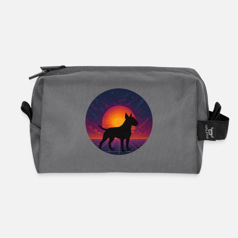 Neon-Sonnenuntergangs-Hund-Silhouette - Recycelte Kulturtasche - Anthrazit