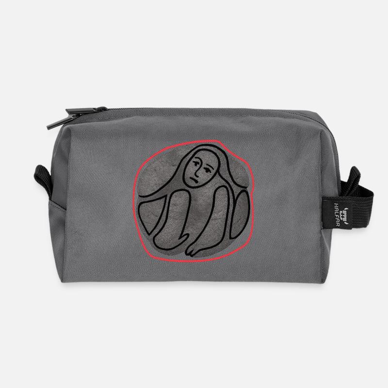 Melancholic creature in a circle - Recycled Toiletry Zip Bag - anthracite