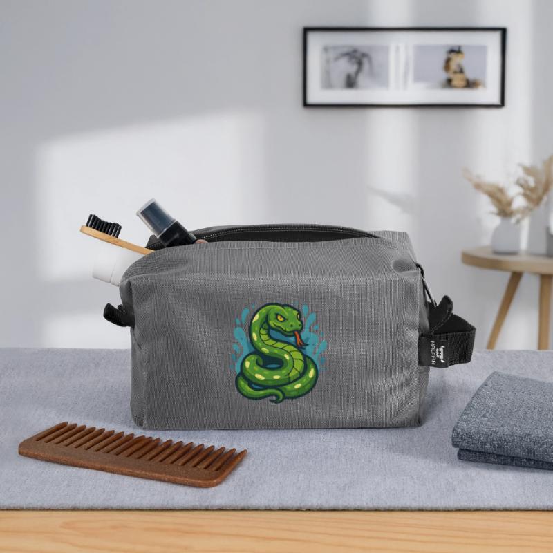 Green Tree Python Snake in Wave Recycled Toiletry Zip Bag