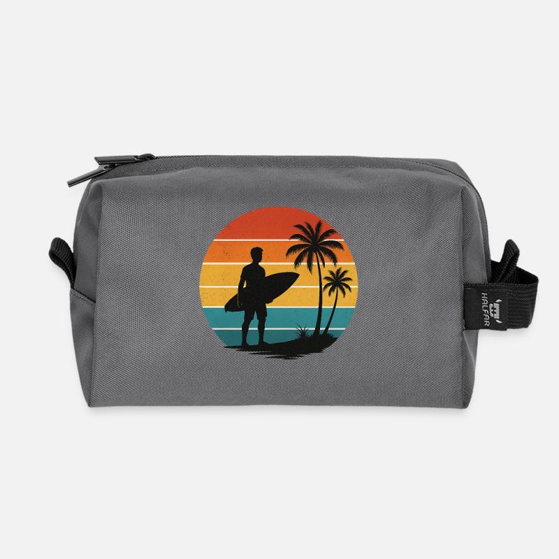 Retro Surfer Silhouette am Strand - Recycelte Kulturtasche - Anthrazit