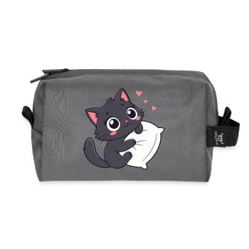Cuddly Black Kitten on Pillow - Recycled Toiletry Zip Bag - anthracite - Front