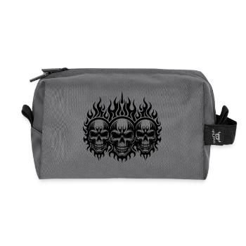 Three Fierce Skull Flames Tattoo Tribal Style - Recycled Toiletry Zip Bag - anthracite - Front