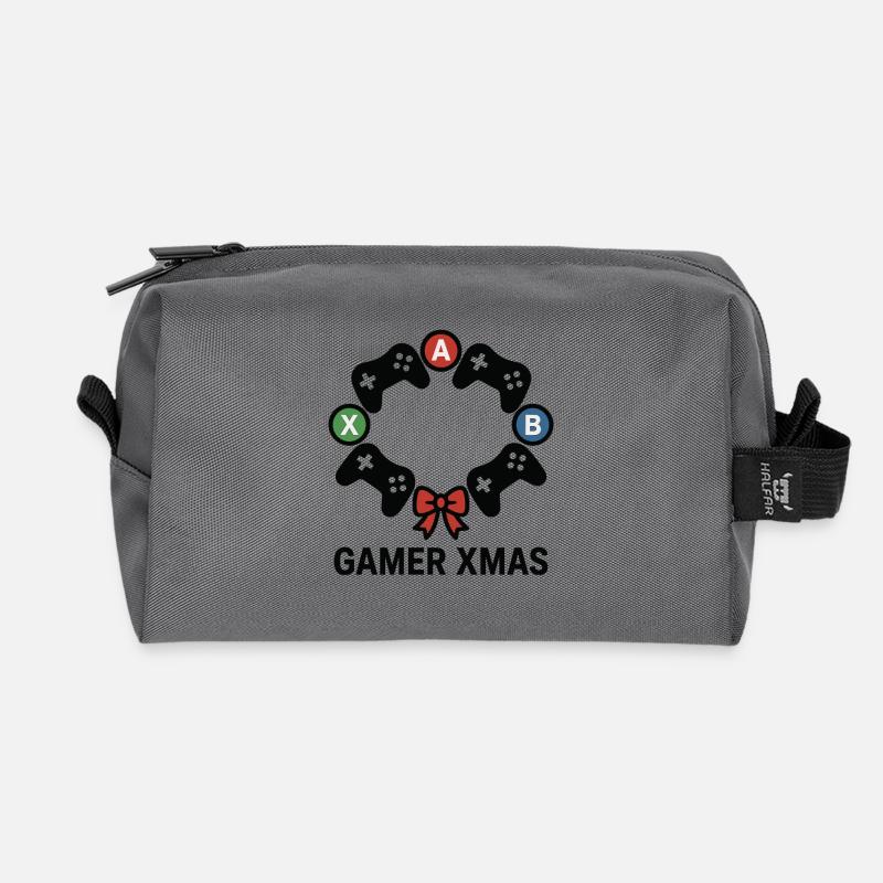 Gamer Xmas Controller Wreath - Recycled Toiletry Zip Bag - anthracite