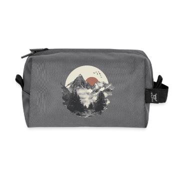 Mountain landscape with sun and birds – natural art - Recycled Toiletry Zip Bag - anthracite - Front
