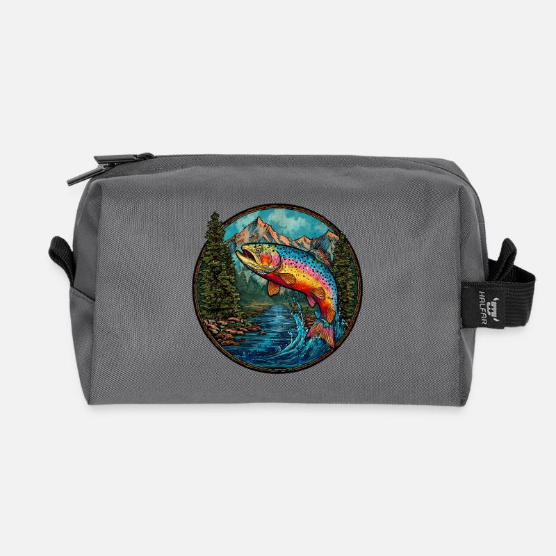 Regenbogenforelle – Buntes Angler & Naturmotiv - Recycelte Kulturtasche - Anthrazit