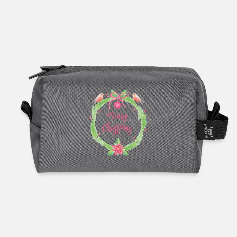 Festliches Weihnachtskranz Merry Christmas - Recycelte Kulturtasche - Anthrazit