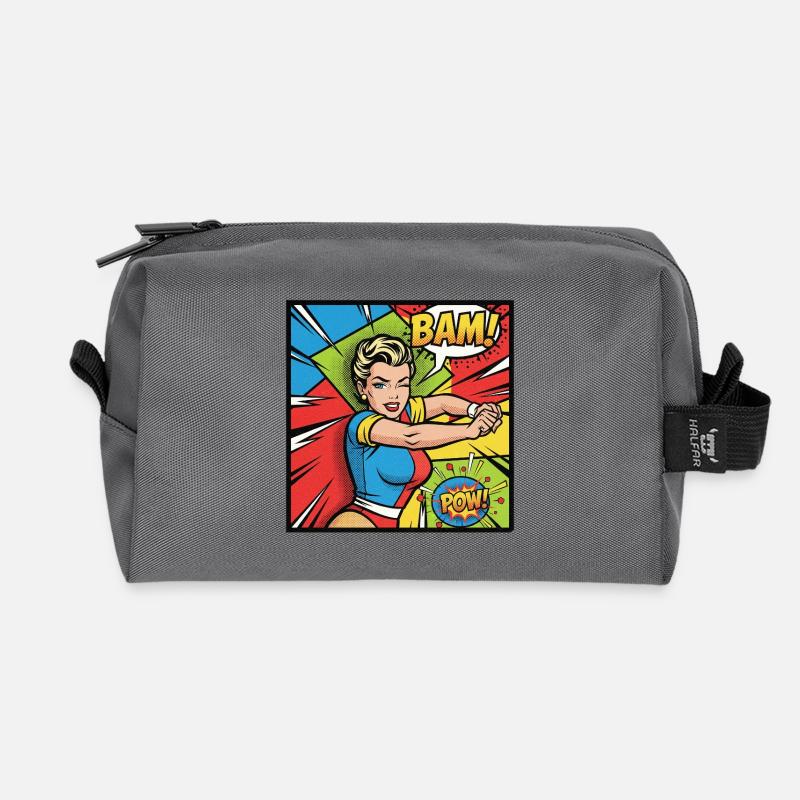 Pop Art Superheldin Kraftvoll - Recycelte Kulturtasche - Anthrazit