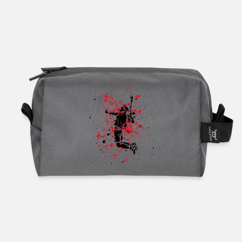 Badminton Red on Black - Recycled Toiletry Zip Bag - anthracite