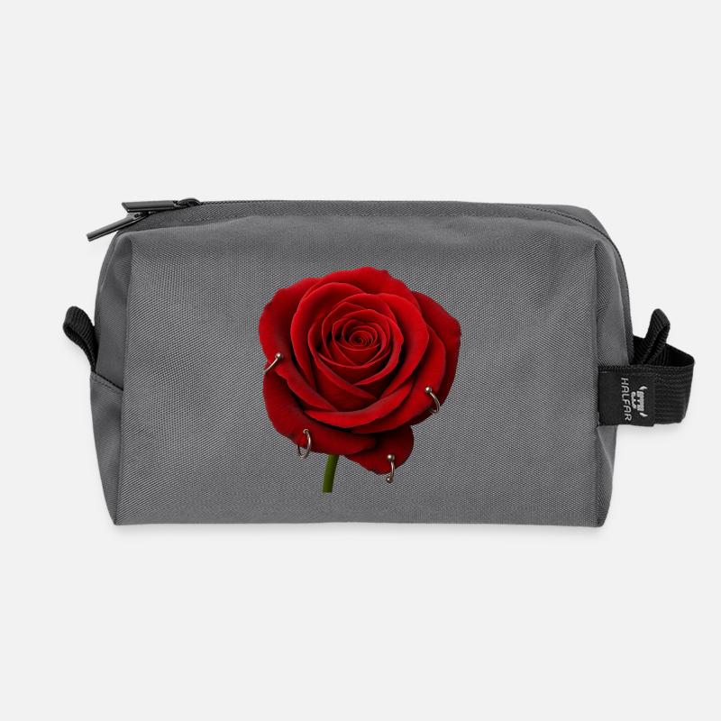 Rote Rose mit Piercings - Recycelte Kulturtasche - Anthrazit