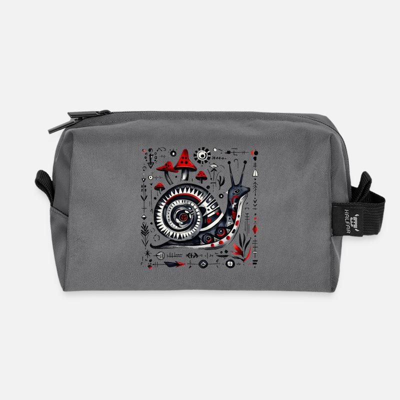 Folk Art Schnecke mit Pilzen – Retro Design  - Recycelte Kulturtasche - Anthrazit