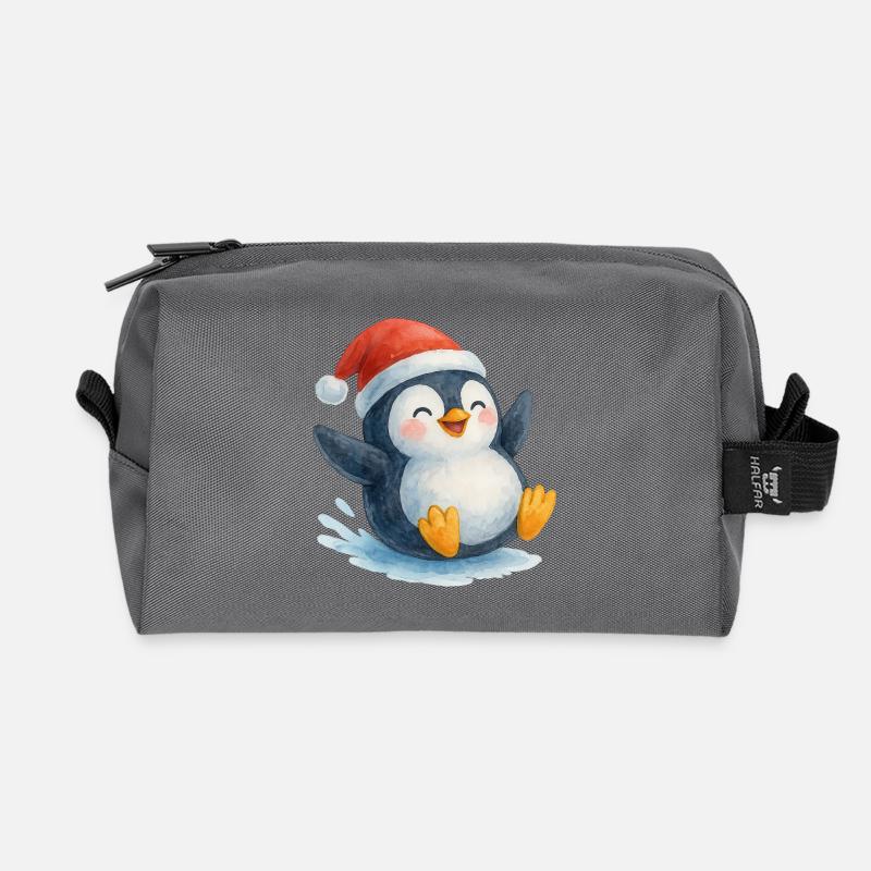 Weihnachts-Pinguin in Aquarellstil - Recycelte Kulturtasche - Anthrazit