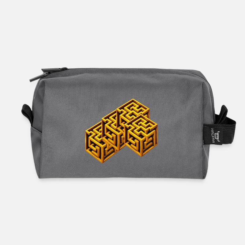 Golden Labyrinth Cube - Recycled Toiletry Zip Bag - anthracite