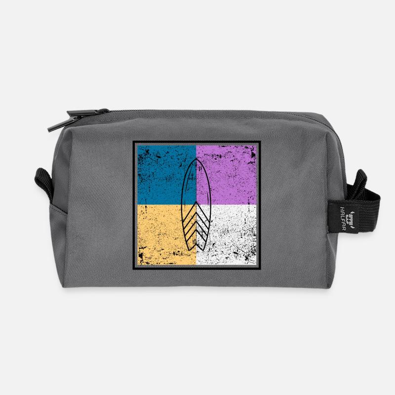 Surfbrett auf vierfarbigem Quad-Design - Recycelte Kulturtasche - Anthrazit