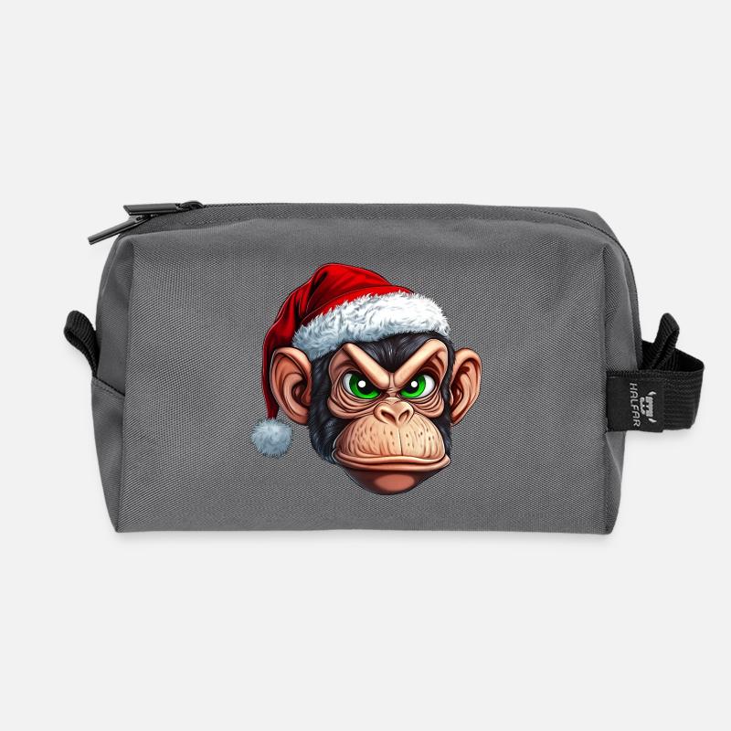 Affe mit Weihnachtsmütze :) - Recycelte Kulturtasche - Anthrazit