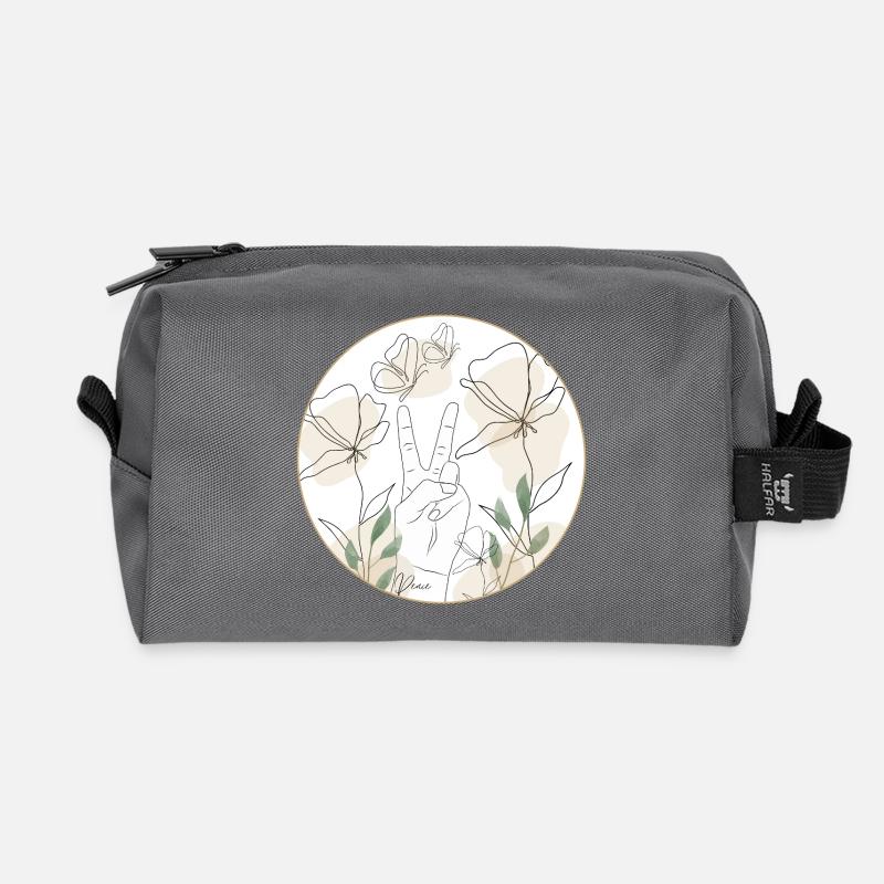 Frieden - Hand und Blüten - Linienkunst - peace - Recycelte Kulturtasche - Anthrazit