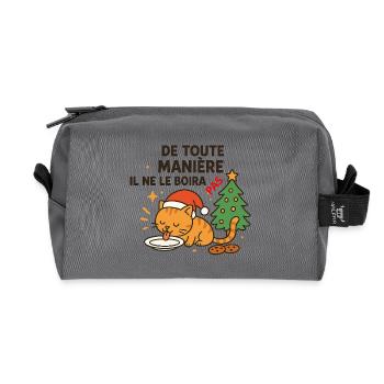 Chat festif de Noël qui refuse la boisson - Trousse de toilette en tissu recyclé - anthracite - Devant