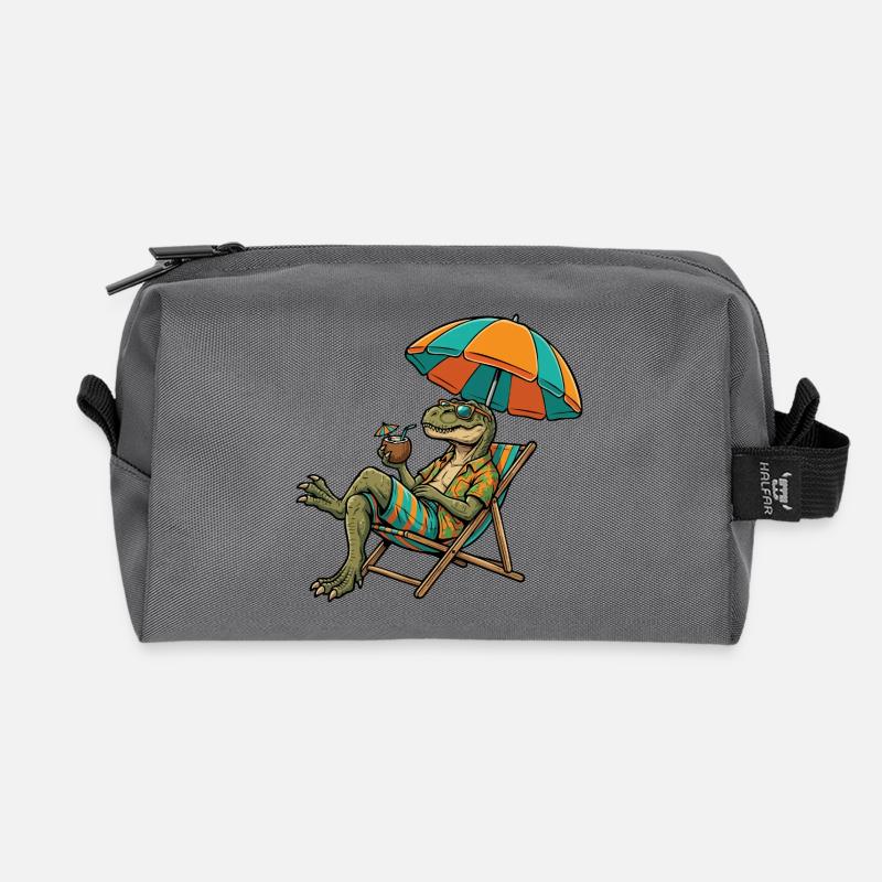 Beach dinosaur in tropical look - Recycled Toiletry Zip Bag - anthracite