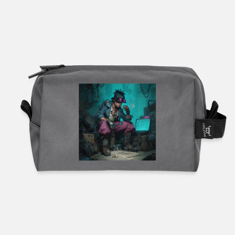 Lucky Cyberpirate Portrait - Recycelte Kulturtasche - Anthrazit