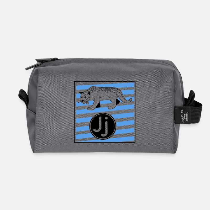 J for Jaguar Letter in Elementary School - Recycled Toiletry Zip Bag - anthracite