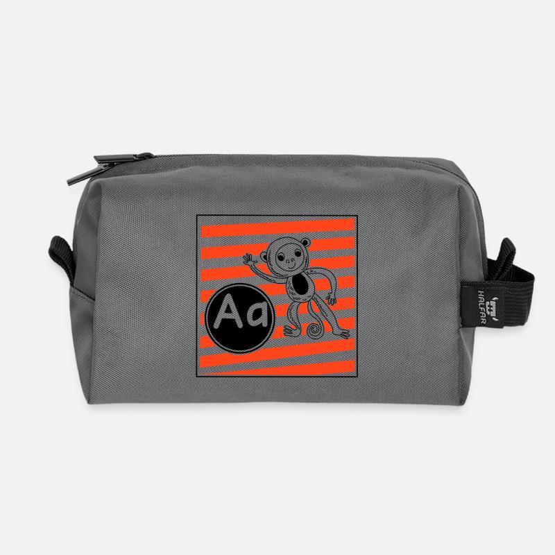 A for Monkey Learning Letters in Primary School - Recycled Toiletry Zip Bag - anthracite