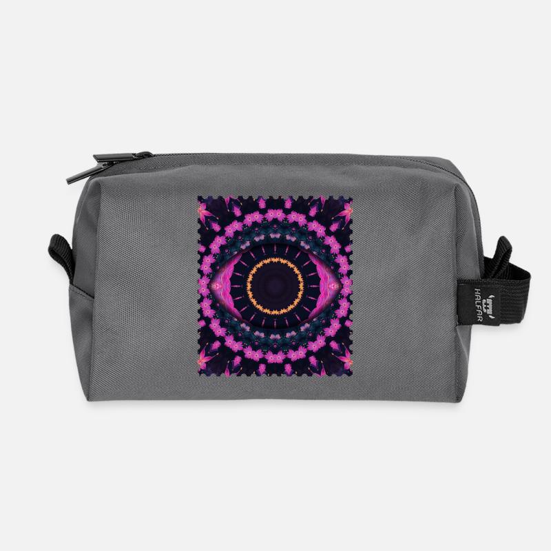 Kaleidoscopic Flower Circle - Recycled Toiletry Zip Bag - anthracite
