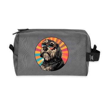 Sunglasses Dog in Retro Rainbow - Recycled Toiletry Zip Bag - anthracite - Front