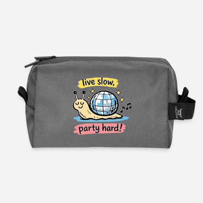 Live Slow Party Hard Schnecke Doodle - Recycelte Kulturtasche - Anthrazit