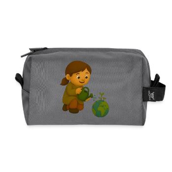 Petit écologiste qui verse le globe - Trousse de toilette en tissu recyclé - anthracite - Devant