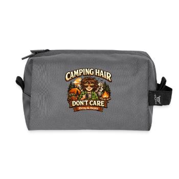 Camping Hair Don't Care – Humor T-Shirt - Recycled Toiletry Zip Bag - anthracite - Front