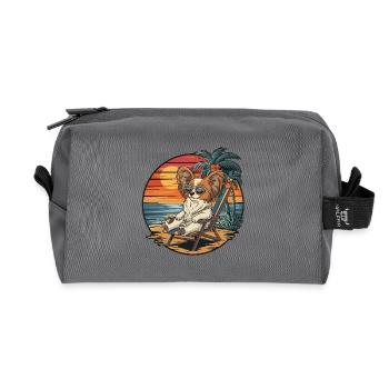 Lustiger Papillon-Hund am Strand, Sommerurlaub Sonnenuntergang - Recycelte Kulturtasche - Anthrazit - Vorne