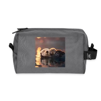 Sea otters and baby otters on the water - Recycled Toiletry Zip Bag - anthracite - Front