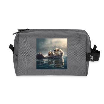 Cute Sea Otter: Relaxing on the Water - Recycled Toiletry Zip Bag - anthracite - Front