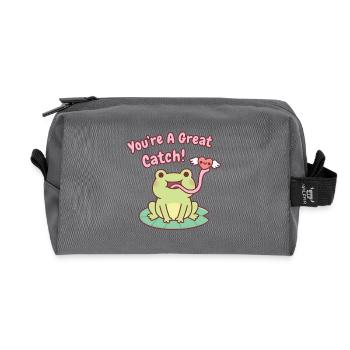 Cute Frog Catches Heart You Are A Great Catch - Recycled Toiletry Zip Bag - anthracite - Front