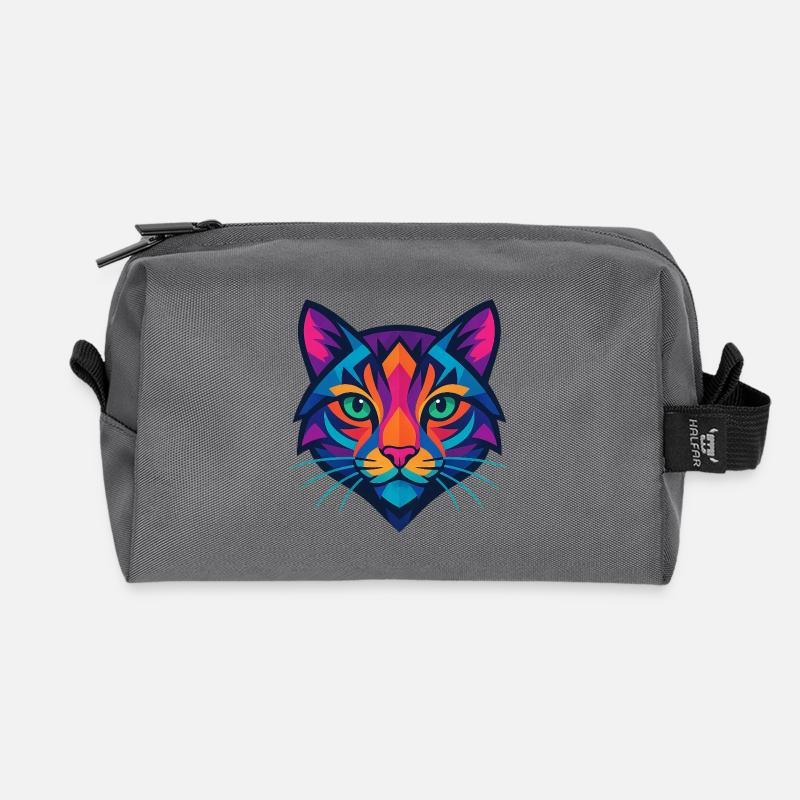 Colorful geometric cat face - Recycled Toiletry Zip Bag - anthracite