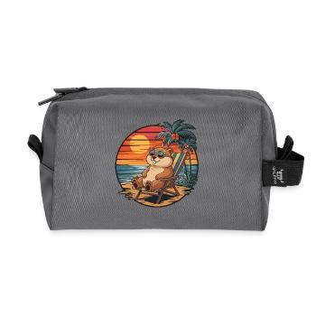 Funny Gopher on Beach Summer Vacation Sunset - Recycled Toiletry Zip Bag - anthracite - Front
