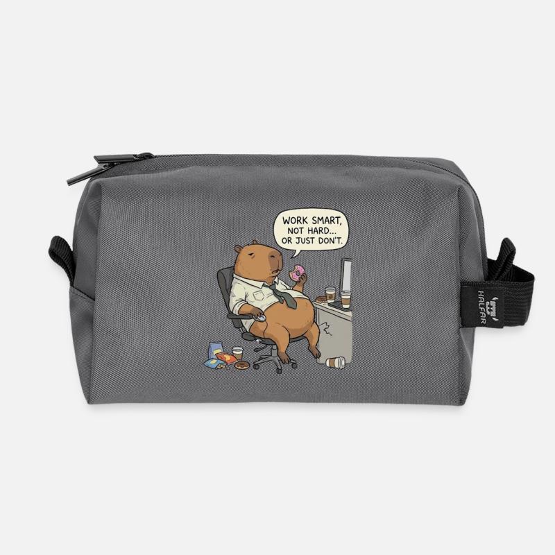 Capybara beaver at work: Lazy instead of work - Recycled Toiletry Zip Bag - anthracite