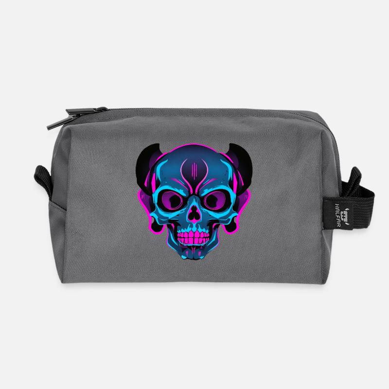 Neon Skull mit Kopfhörern - Recycelte Kulturtasche - Anthrazit