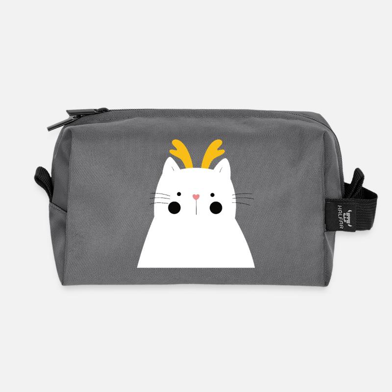Weiße Katze mit goldenem Geweih - Recycelte Kulturtasche - Anthrazit