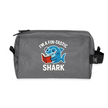 Fin-Tastic Shark reads book - Recycled Toiletry Zip Bag - anthracite - Front