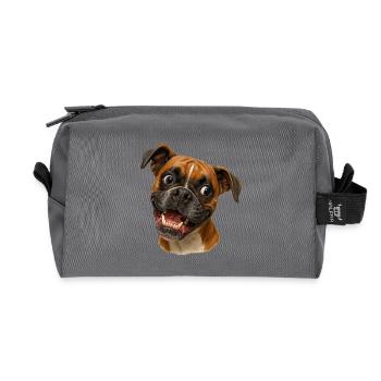 Boxer Grinsen Portrait Druck - Recycelte Kulturtasche - Anthrazit - Vorne