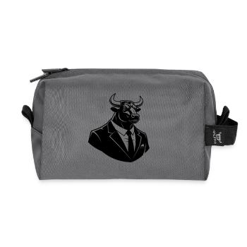 Bull in a Suit – Business Animal Motif - Recycled Toiletry Zip Bag - anthracite - Front