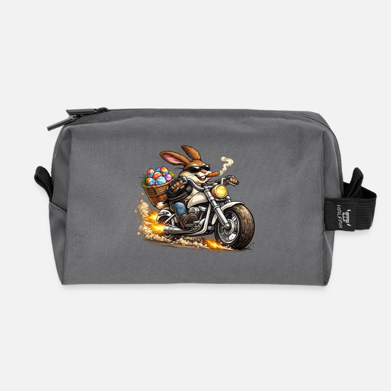 Osterhäschen auf Motorrad - Recycelte Kulturtasche - Anthrazit