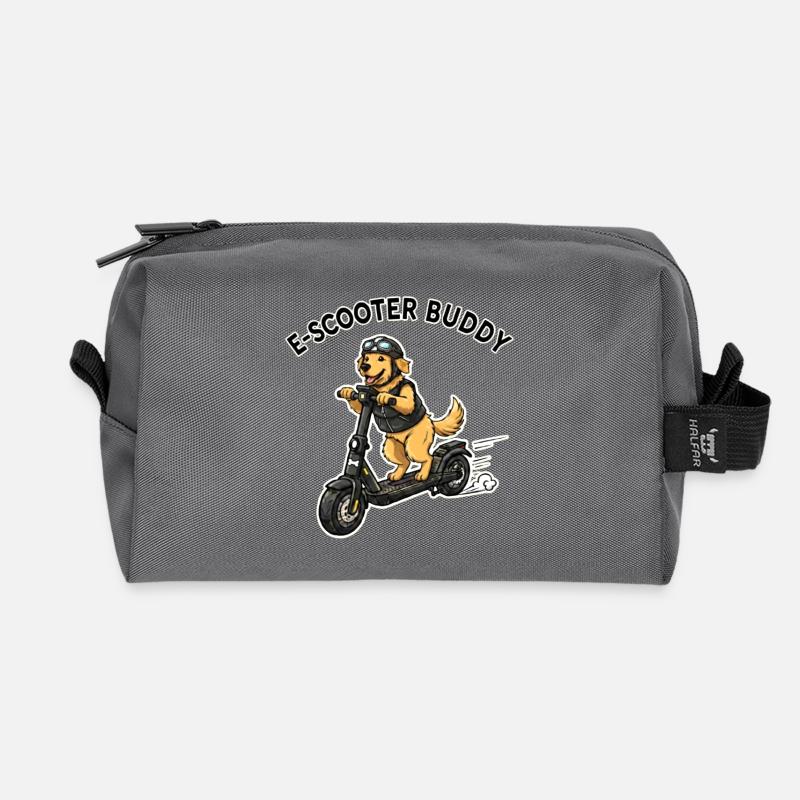 EScooter Buddy Hund Illustration - Recycelte Kulturtasche - Anthrazit