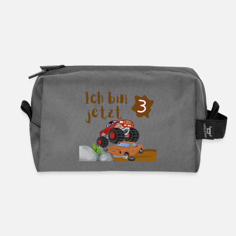 Ich bin jetzt 3 – Monstertruck Geburtstag Shirt - Recycelte Kulturtasche - Anthrazit