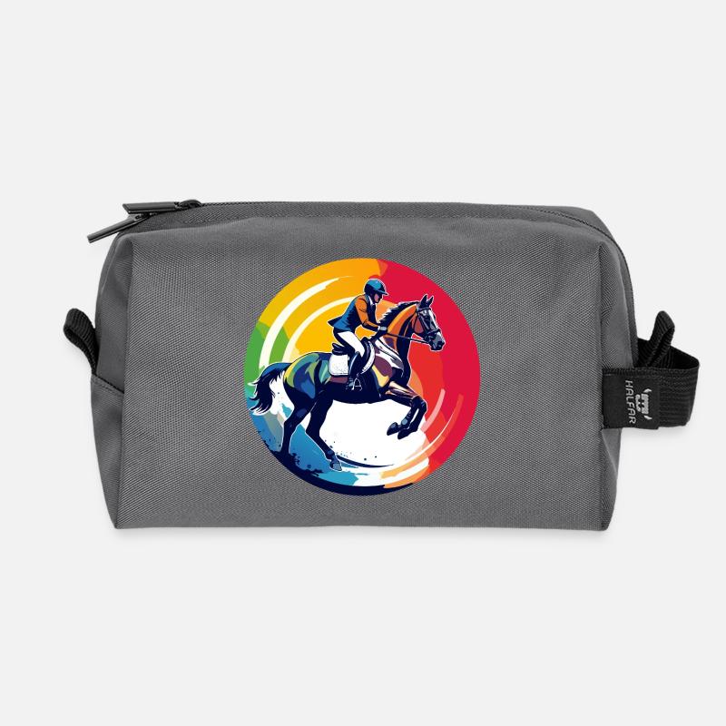 Regenbogen Springpferd Pferd Springreiten Motiv - Recycelte Kulturtasche - Anthrazit