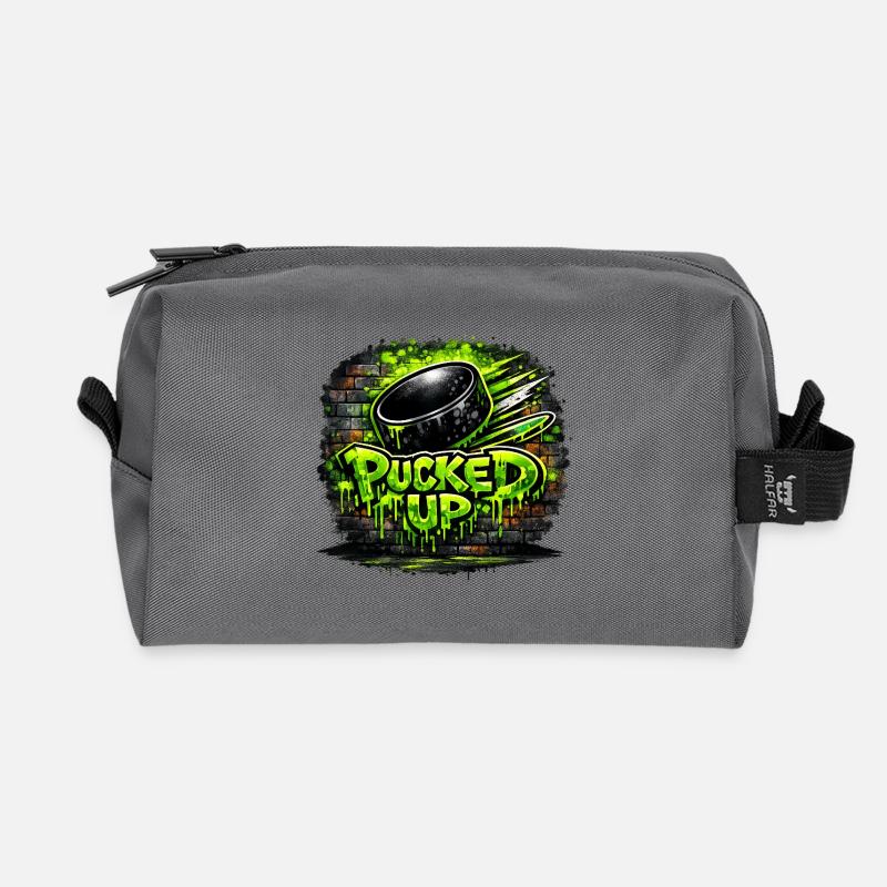 Pucked Up Graffiti Neon - Recycled Toiletry Zip Bag - anthracite