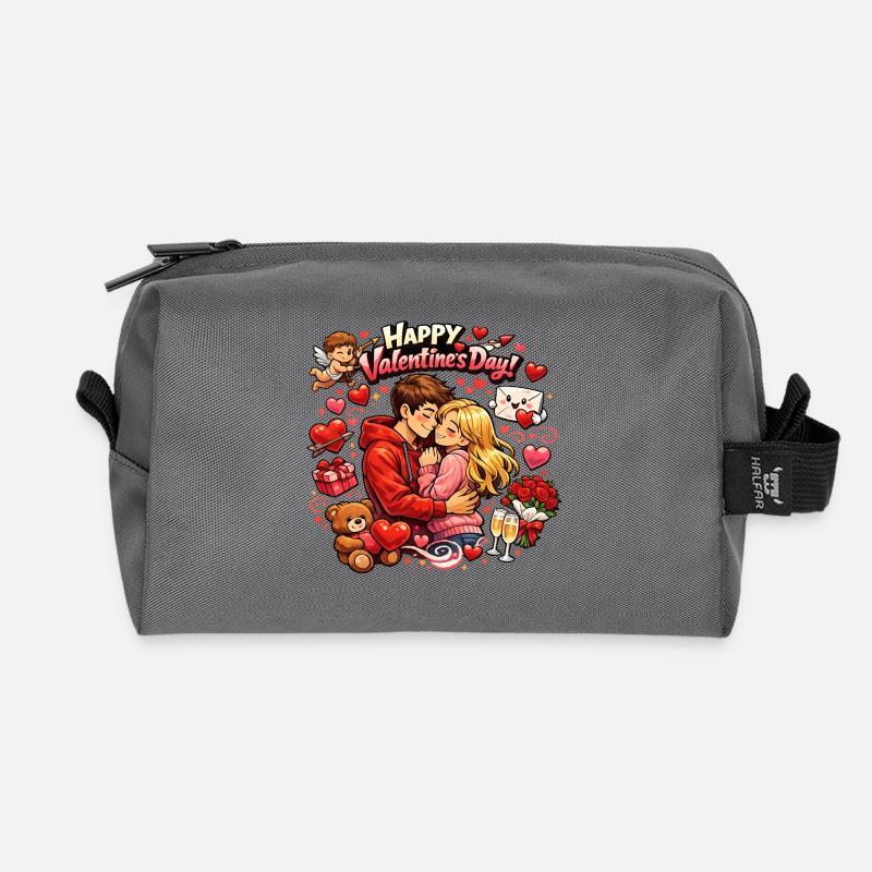Valentinstag Liebespaar Umarmung Design - Recycelte Kulturtasche - Anthrazit