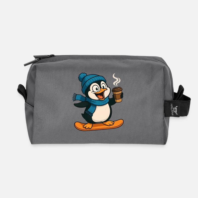 Schneepinguin mit Kaffee und Schal - Recycelte Kulturtasche - Anthrazit